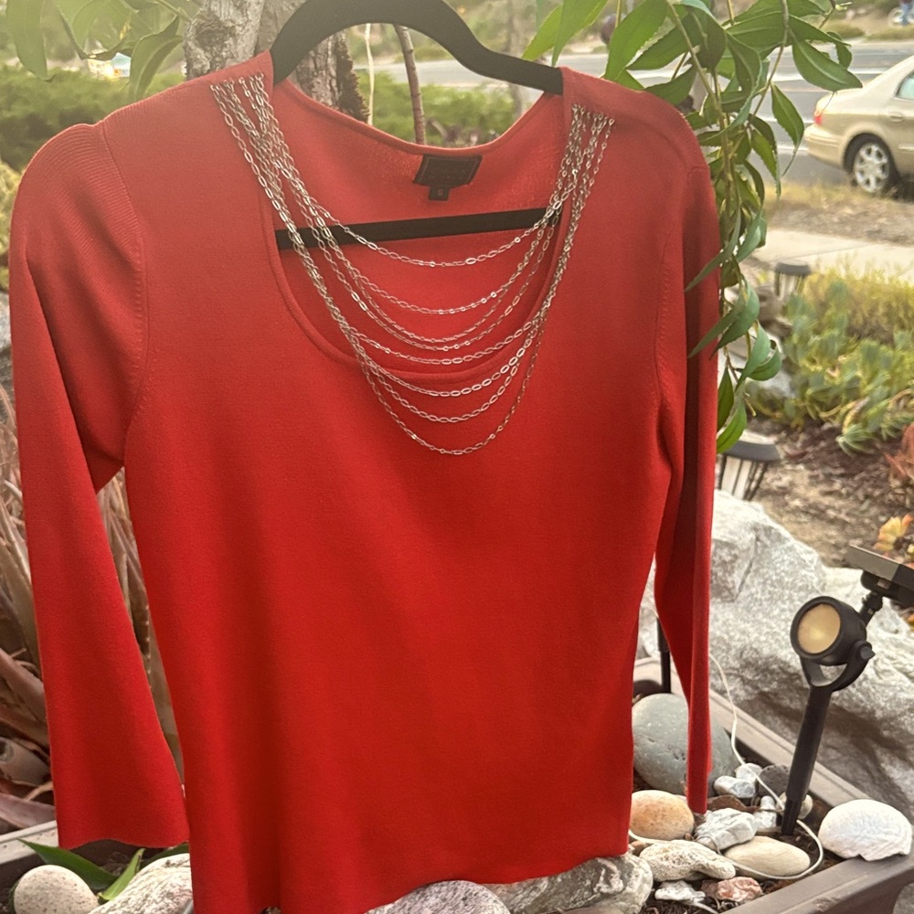 Vintage Red Long Sleeve Top with Chain Detail size smalls